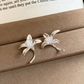 Macro shot of silver flower earrings with crystal center on a brown velvet box - 6# Silver Crystal Flower Silver Earring Post