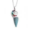 Collana Albero della Vita argento con 7 perle chakra e pendente a cono turchese su bianco - Turchese + Catena a O