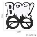 Zwarte vilt Halloween bril met wit spook en BOO! tekst, afmetingen breedte 13 cm - Geest Stijl