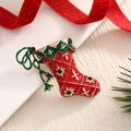 Christmas stocking brooch in red and green enamel with golden star patterns - BR0049-Star Pattern Christmas Sock