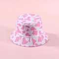 Pink and white cow print reversible sun hat made of soft cotton fabric for women - Pink