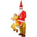 Inflatable Santa Claus riding reindeer costume for adults in festive red and brown - Santa Claus Riding A Reindeer / One Size