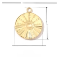 Detailed view of gold clover compass pendant dimensions: 18mm high by 15mm wide in stainless steel - Gold Sunburst Disc