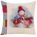 Linen Christmas pillow case with three snowmen patterns and colorful patchwork decorative strip - 45*45cm (No Insert) / Style-12 (Three Snowmen Patchwork)