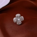 Exquisite silver floral open ring with shimmering zircons on red silk background - 56# Ring - Silver - Hollow Flower