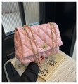 Chic pink quilted faux leather shoulder bag with golden floral lock and chain strap - fh8337 Series / Pink