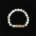 Natural stone beaded bracelet with Love engraved bronze plate and matte texture beads - Matte Mixed Color Stone-Love