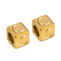 Golden 7mm square stainless steel alphabet bead with letter C engraving for DIY necklaces - Letter C / Gold
