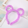 Whimsical purple plush bear ear headband with spring-loaded fluffy pom poms - Purple