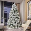 Árbol de Navidad artificial nevado con piñas y una falda de árbol de felpa blanca - Árbol de Pino Nevado - 2,1m