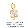 Detail showing dimensions of a gold clover pendant with heart-shaped zircon stones - Clover Pendant / White