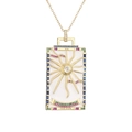 18k gouden tarot zon ketting met gekleurde edelstenen en witte emaille hanger - De Zon Tarot / Wit