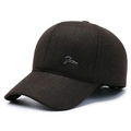 Dunkelbraune Woll-Baseballkappe für Herren mit Ohrenklappen und Metalllogo für den Winter - Verstellbar / Kaffeebraun