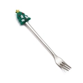 Christmas dessert fork with green silicone tree topper and stainless steel handle - Christmas Tree Fork / Original Silver