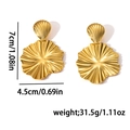 Golden exaggerated shell-shaped earrings with pleated texture and dimensional measurements - E0739 (Gold/Pleated Texture Fan)