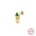 Orecchino a perno S925 argento dorato con triangolo verde e ciondoli a foglia - Oro Singolo-Zircone Verde