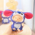 Blue Stitch style plush outfit for Labubu doll with iconic oversized ears - Stitch Keychain Set / First And Second Generation Keychains Are Compatible With La Cloth Dolls. Dolls Not Included.