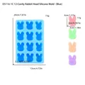 Moule en silicone bleu pour 12 têtes de lapin avec dimensions et échantillons colorés - 12-Cavités Tête de Lapin (D5116-1C) / 20x12x2.1cm / Bleu