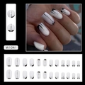 Uñas postizas cuadradas en blanco y negro con líneas brillantes y diseño moderno - Rayas Francesas (W1041)