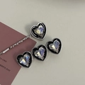 Silver alloy hair clip set with iridescent crystals and black heart outlines - Silver/White Zirconia-Heart Clip Set