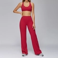 Two-piece vibrant red yoga set with racerback sports bra and high-waisted wide leg pants - Lava Red (Bra+Wide Leg Pants)