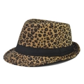 Elegante cappello Fedora leopardato in lana con fascia nera e stile jazz retrò classico - Adulto 56-60cm / Leopardo Cachi