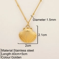 Golden stainless steel necklace featuring shell pendant with dimension specifications - Shell(1900)