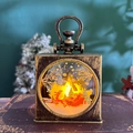 Vintage bronze Christmas lantern with Santa reindeer scene and warm LED light - Elk / Bronze