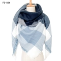 Blue, white and grey plaid cashmere-like scarf with fringe detail in style FD-08# - Blue Navy