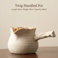 660ml cream ceramic milk tea pot with wood-like branch handle for stove cooking - 660ml / Branch Jar Pot (Off-White) / 18cmx10cm