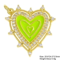 Detail shot of a neon green heart pendant with gold plating and white zircon accents - Bright Green Layered Heart