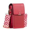 Red faux leather mini square crossbody bag with gold leaf buckle and zigzag strap - Red (Black Edge)