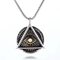 Detailed macro view of Eye of Providence pendant with motivational engraving - Two-tone without Chain (C0904) / Gold & Silver