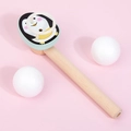 Wooden lung capacity trainer with green penguin bracket and two foam floating balls - Penguin Floating Ball