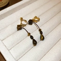 Orecchini a clip vintage occhio di tigre dorati per orecchie non forate con retro a vite - Stile Clip a Vite con Nappa Lunga Marrone (21#)
