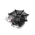 Gothic spider web ring featuring colorful rhinestones and elastic silver bead band - 08 Black Spider Web Ring