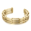Bracciale rigido dorato a tre strati in acciaio al titanio con design geometrico - Oro (KB137367-KFC)