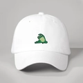 Casquette de baseball en coton blanc avec broderie grenouille verte et sangle - Taille unique / Blanc