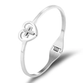 Silver stainless steel heart bracelet with a textured cross detail on a white background - Heart Cross Style / Steel