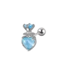 Silver stud earring with light blue heart zircon and crown design in 4-prong setting - 0.8x6x3mm / Radish Style Heart - Blue