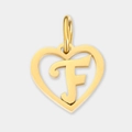 Pendentif en forme de cœur creux en acier inoxydable doré avec la lettre F pour DIY - Lettre F