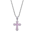 Hip hop silver twist chain necklace with pink square zircon cross pendant for men - Pink Stone (With 61cm Chain)