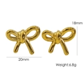 Gold bow earrings in polished finish with 20mm width and 18mm height measurement - Gold Wide Bowknot Earrings (YTE2401316)
