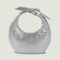 Silberne Handtasche aus gewebtem PU-Leder mit Knotengriff für Damen in Halbmondform - Silber