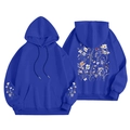 Felpa blu foderata in pile con stampe floreali su retro e maniche, cappuccio regolabile - S / Tops / Blu