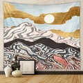 Detail of modern abstract mountain tapestry with sun in a minimalist home setting - Abstract Mountain Red Sun (GT428-7)