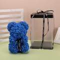 Blue rose flower bear in a premium transparent gift box with black ribbon and Just For You text - 23CM Bear+Gift Box+Light / Sapphire Blue