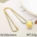 Minimalist gold snake chain necklace with a 25mm high-polish steel sphere pendant - 550mm*3mm-25mm Ball-Gold(KN250859-Z)