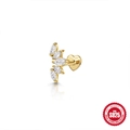 S925 sterling silver gold ear stud featuring marquise-cut zircon fans and heart flat back - Marquise Cluster Zirconia / Gold