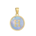 Pendentif lettre H classique plaqué or 18k avec insert en nacre violette sur acier - H-Coquille Bleue